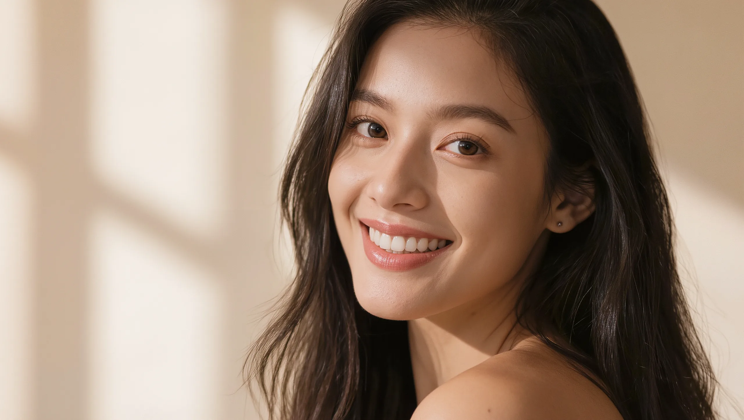 Mujer sonriendo con luz natural